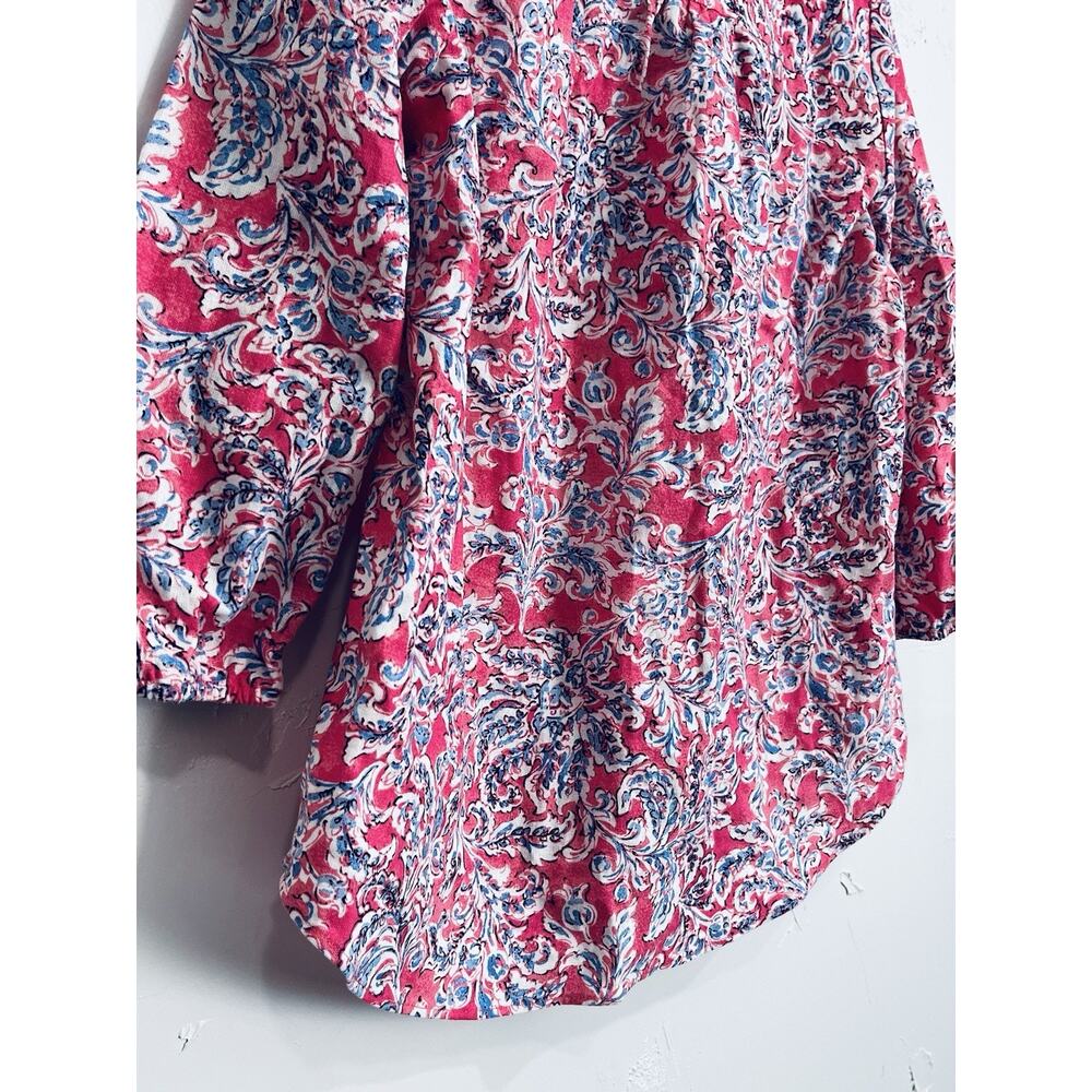 NWT Jones New York Pink Printed V Neck Blouse Size Medium M Elastic Cuff 3/4 Sl - Picture 8 of 9